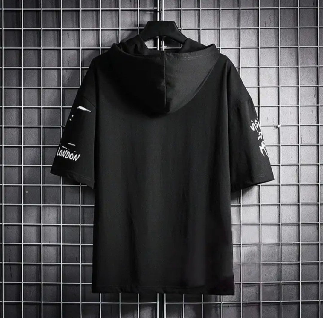 Printed Black Half Sleeves T-shirt(Round Neck)