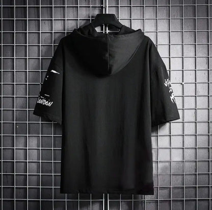 Printed Black Half Sleeves T-shirt(Round Neck)